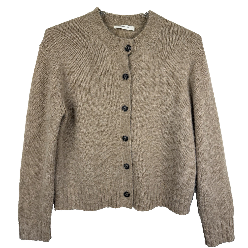 Everlane Alpaca Blend Cardigan Sweater Size L Beige Cozy Soft Classic Luxury